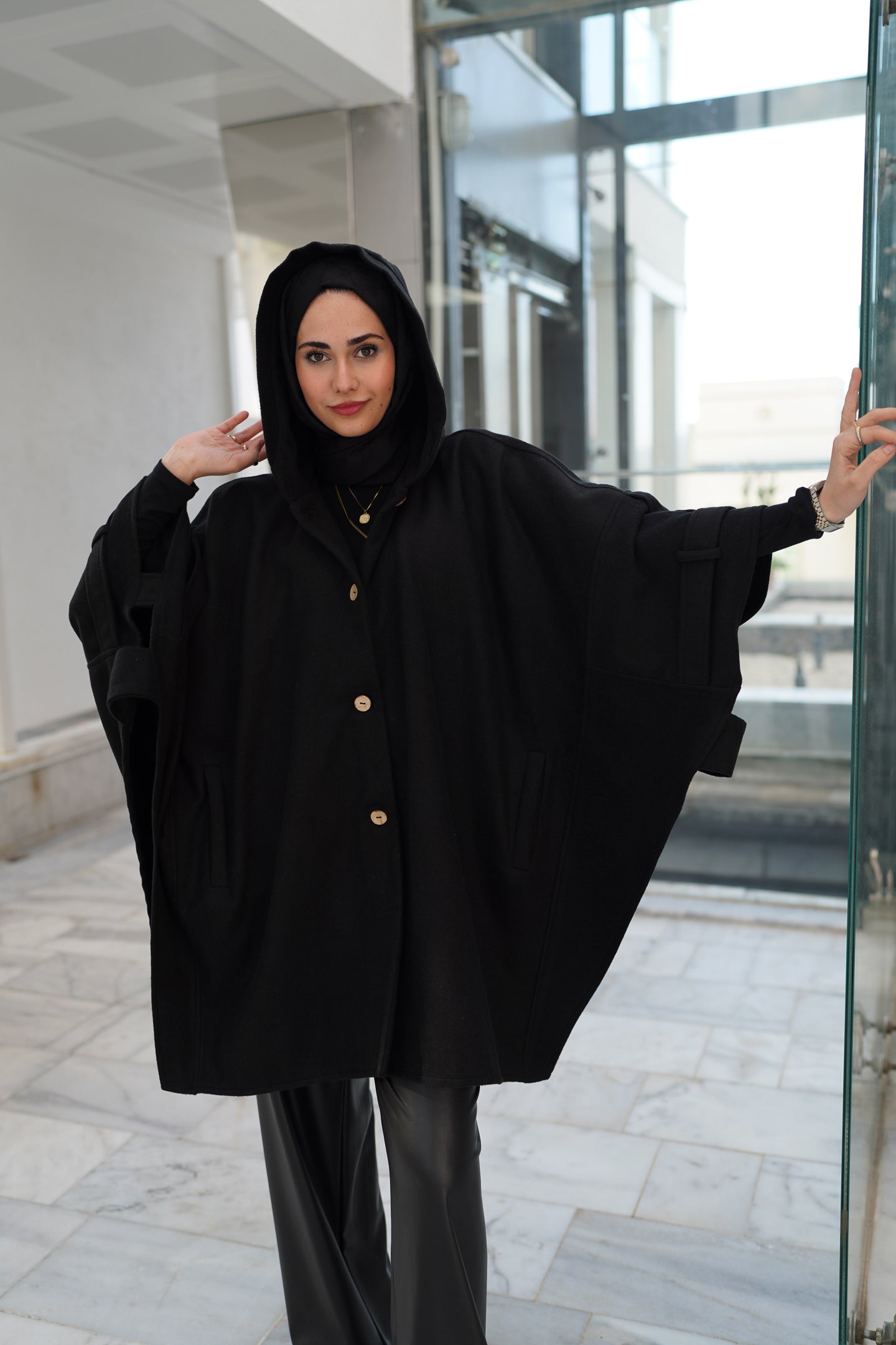 Button-Detail Wool Blend Poncho