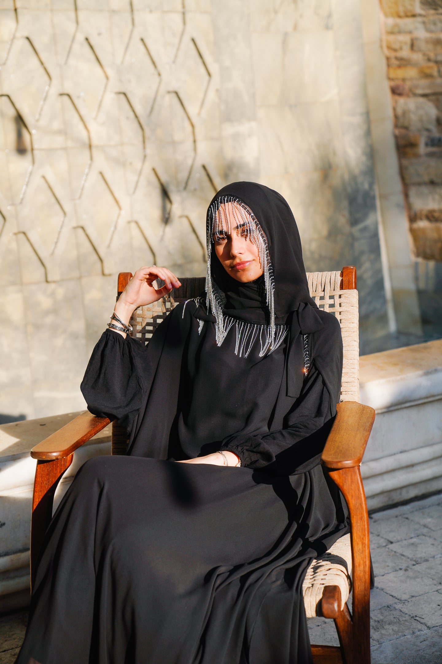 Kristal Çizgili Abaya Takımı