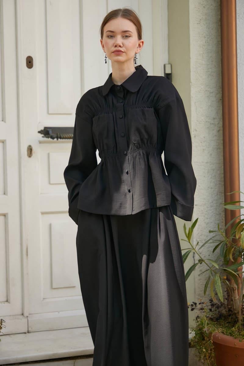 Gathered Skirt Set – Black