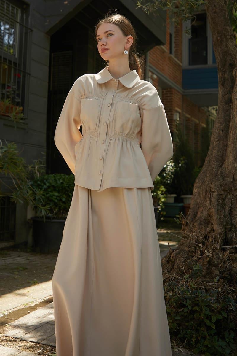 Gathered Skirt Set – Stone