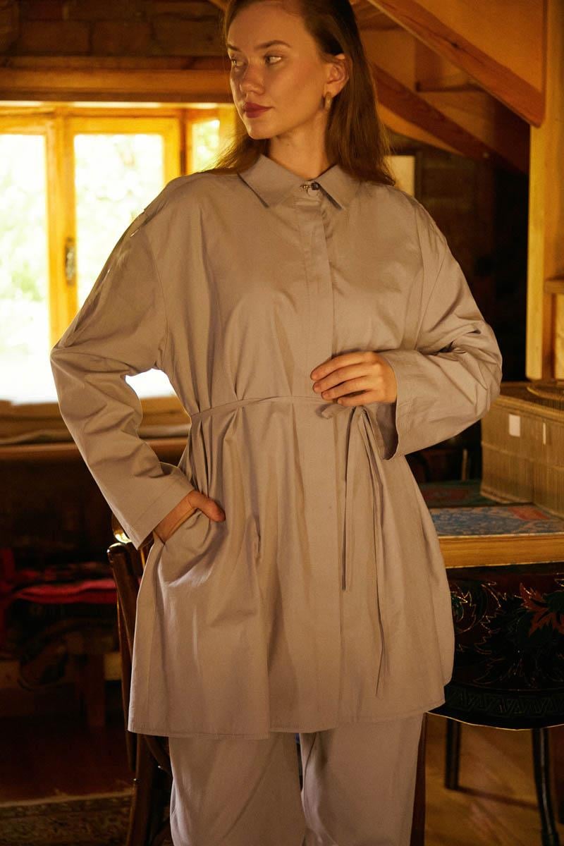 Shoulder-Gathered Detail Trouser Set – Fawn