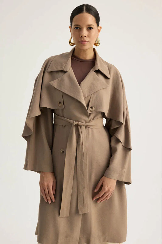 Pelerinli Yarım Trençkot (Taba)