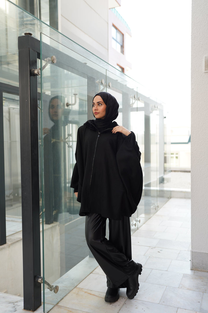 FUR HOODED CACHET PONCHO