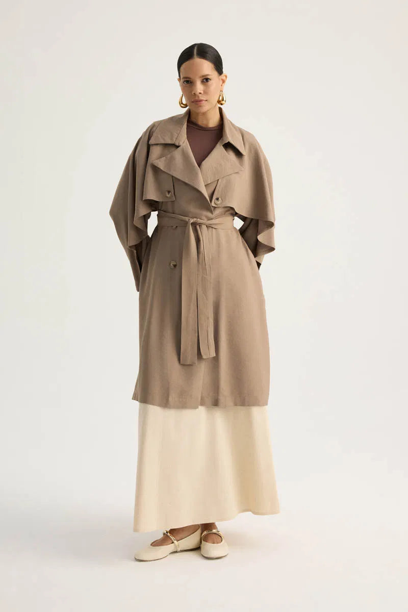 Pelerinli Yarım Trençkot (Taba)