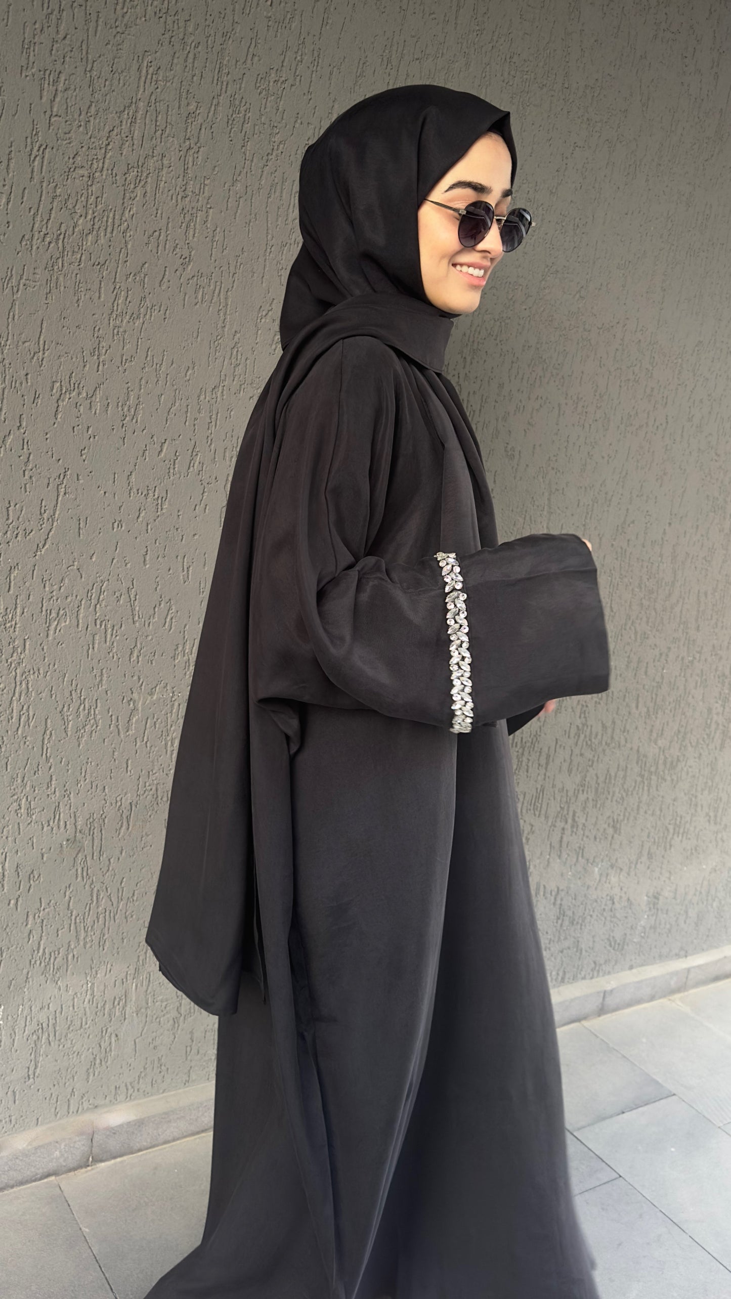 Taşlı İpek Cupra Abaya