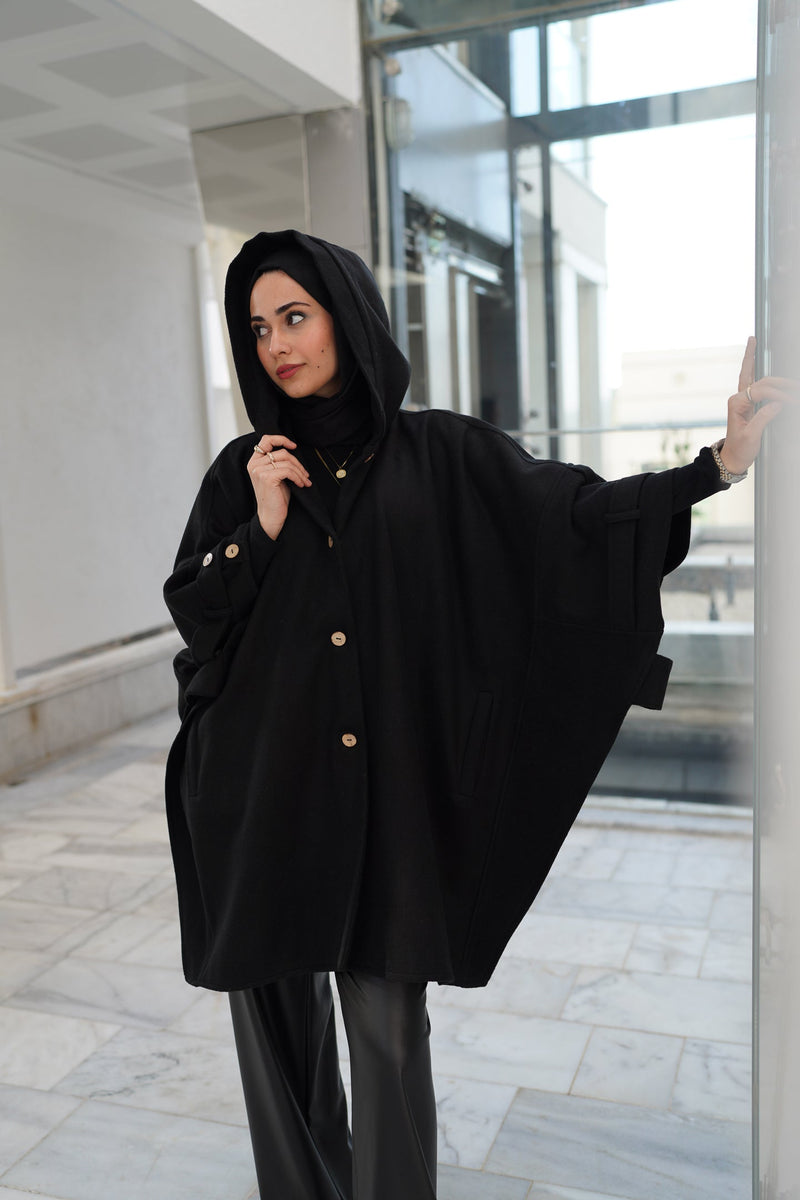 BUTTON DETAİLED CASHMERE PONCHO