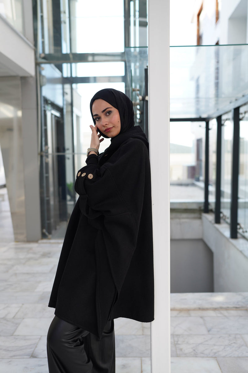 BUTTON DETAİLED CASHMERE PONCHO