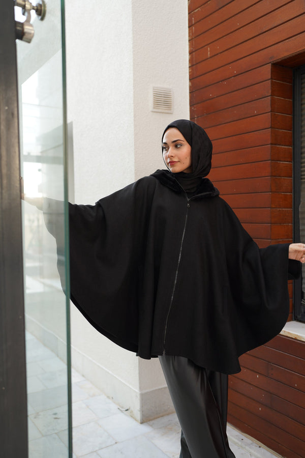 FUR HOODED CACHET PONCHO