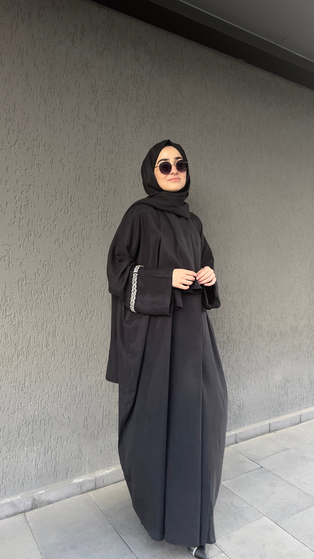 Taşlı İpek Cupra Abaya