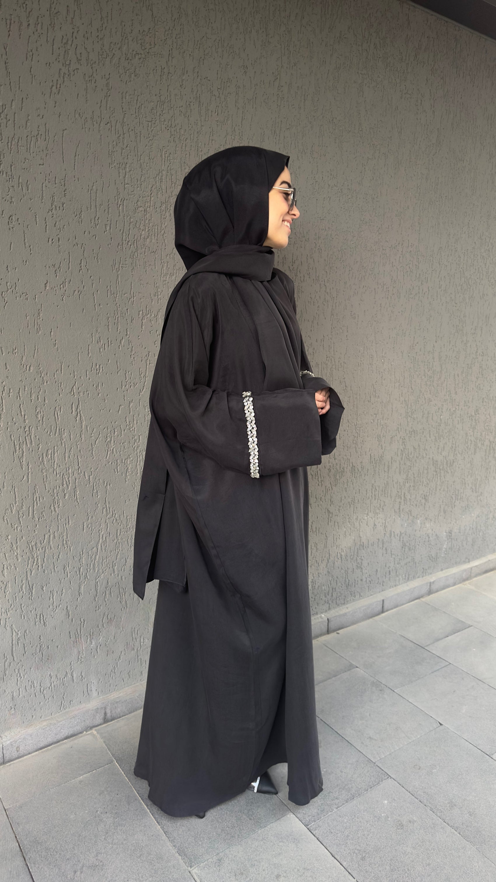 Taşlı İpek Cupra Abaya