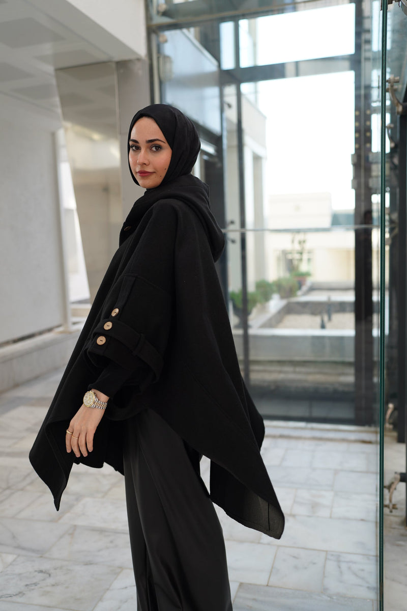 BUTTON DETAİLED CASHMERE PONCHO
