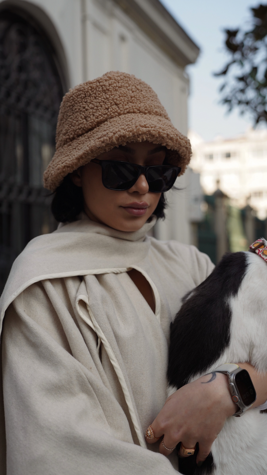 Kendinden Eşarplı Ponço – Bej