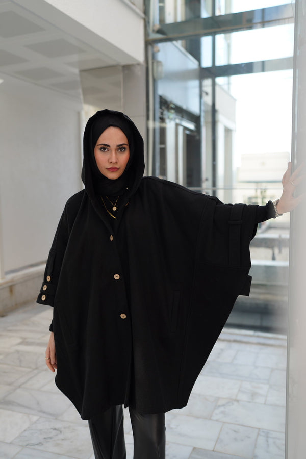 BUTTON DETAİLED CASHMERE PONCHO