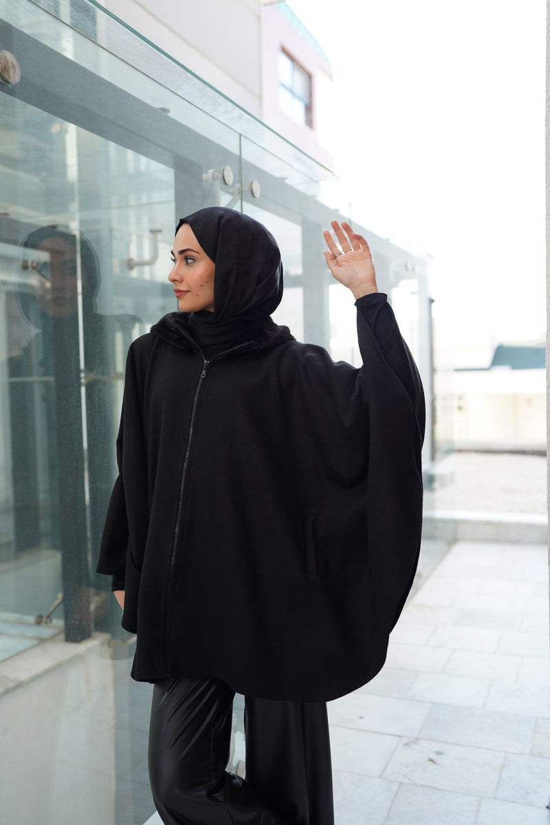 FUR HOODED CACHET PONCHO