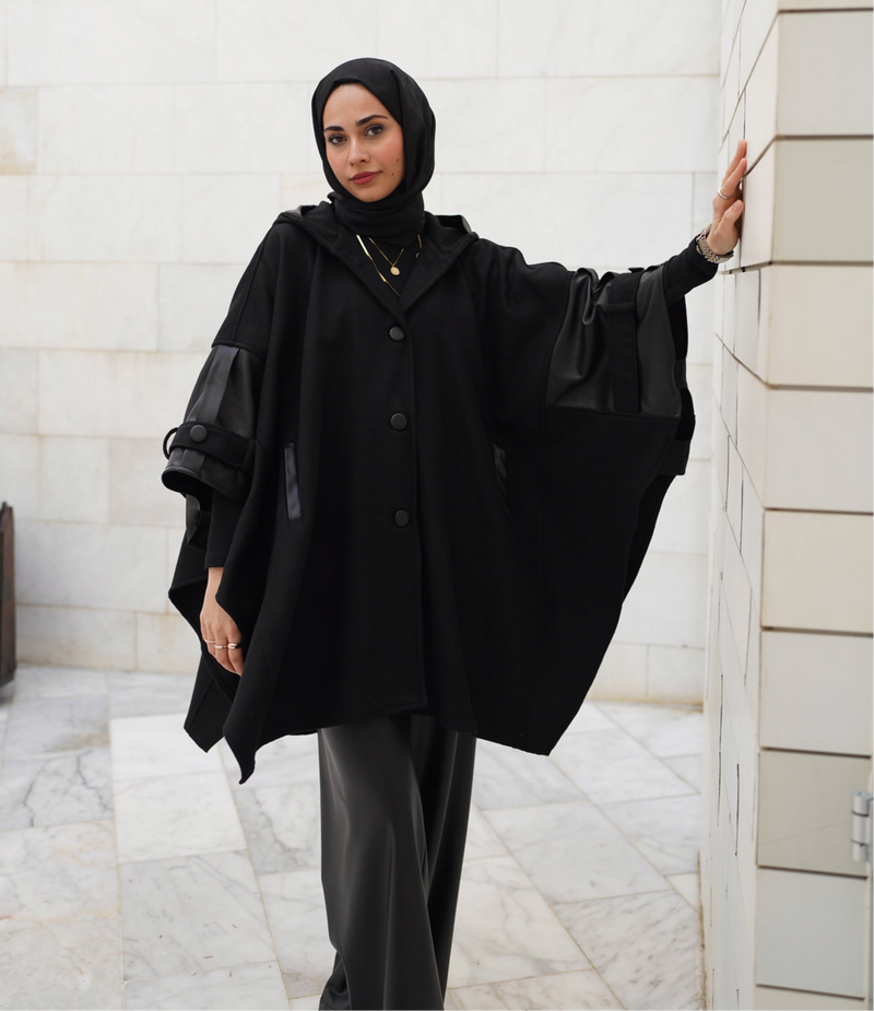 LEATHER DETAILED CACHET PONCHO