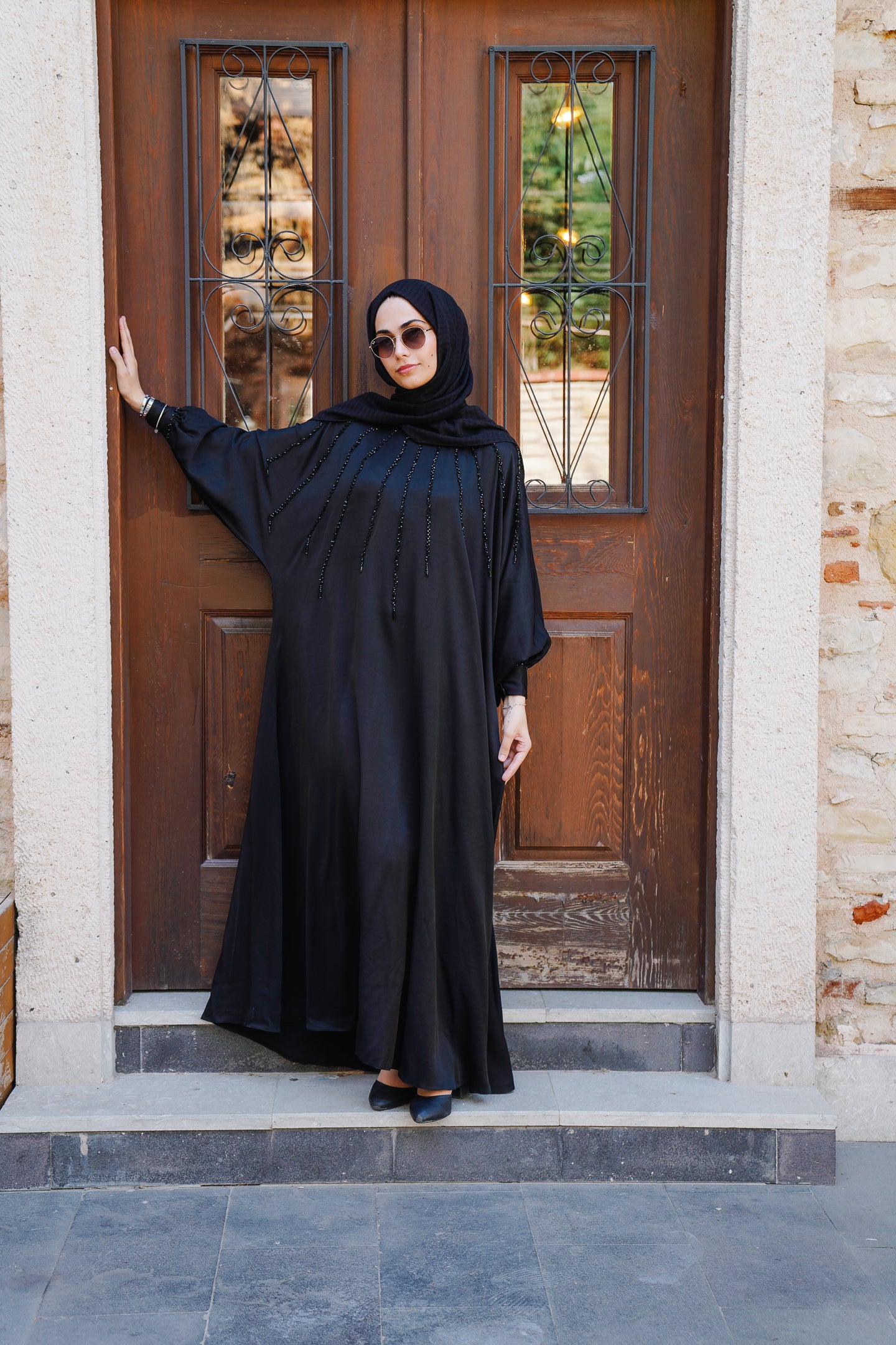 Cotton Satin Dress with Crystal Embroidery