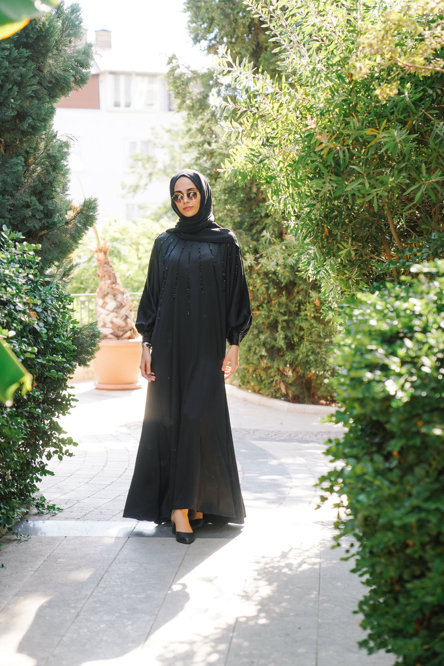 Cotton Satin Dress with Crystal Embroidery