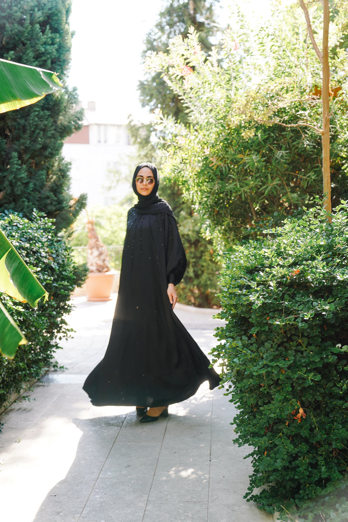 Cotton Satin Dress with Crystal Embroidery