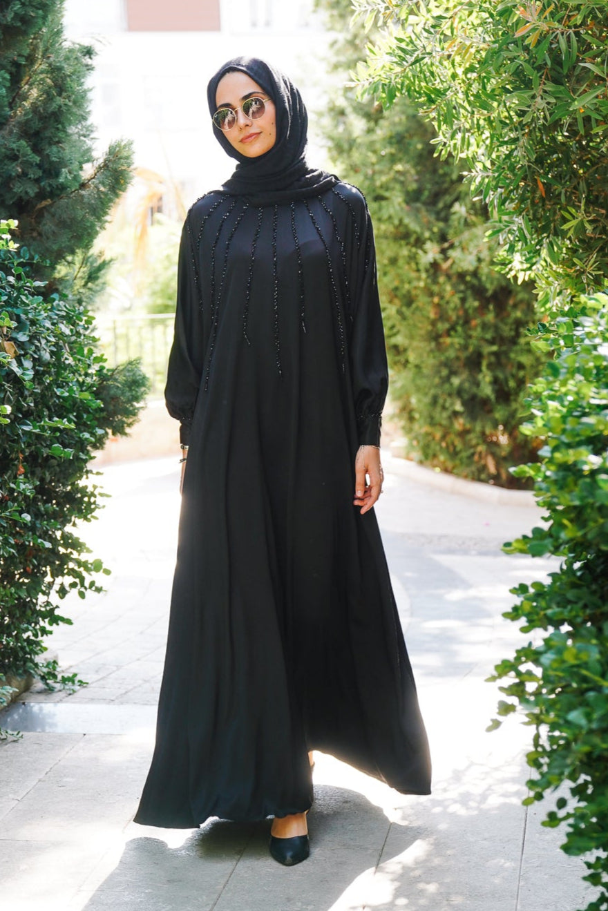 Cotton Satin Dress with Crystal Embroidery