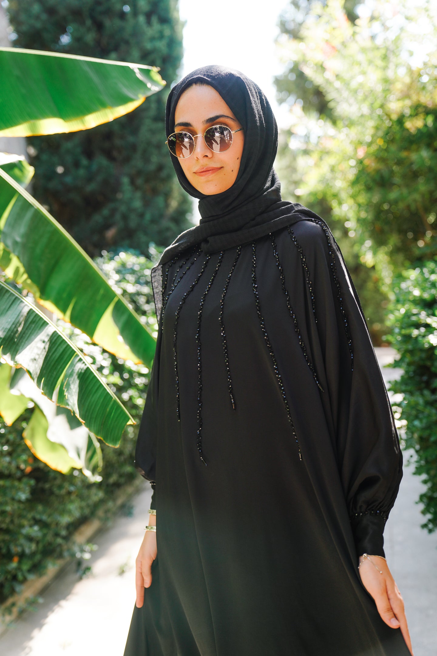 Cotton Satin Dress with Crystal Embroidery