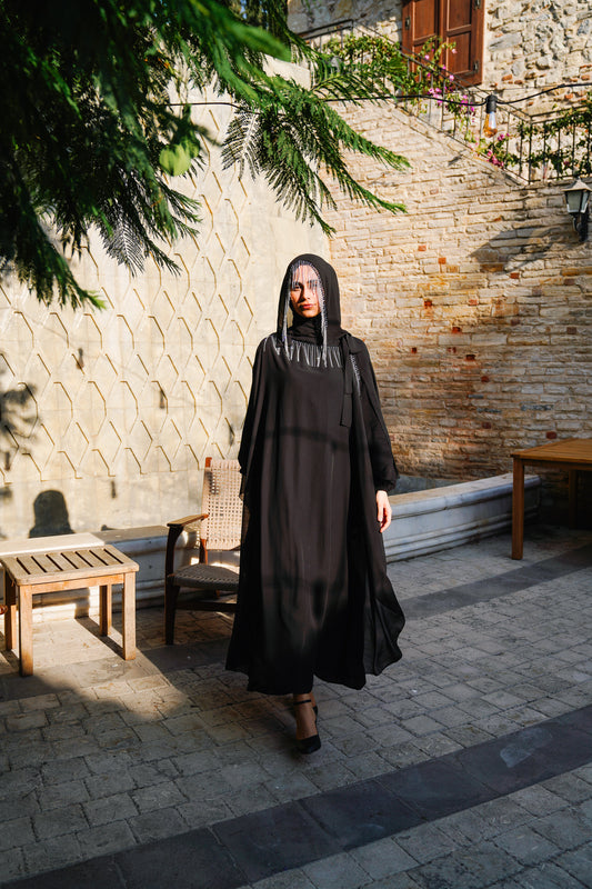 Crystal-Striped Abaya Set