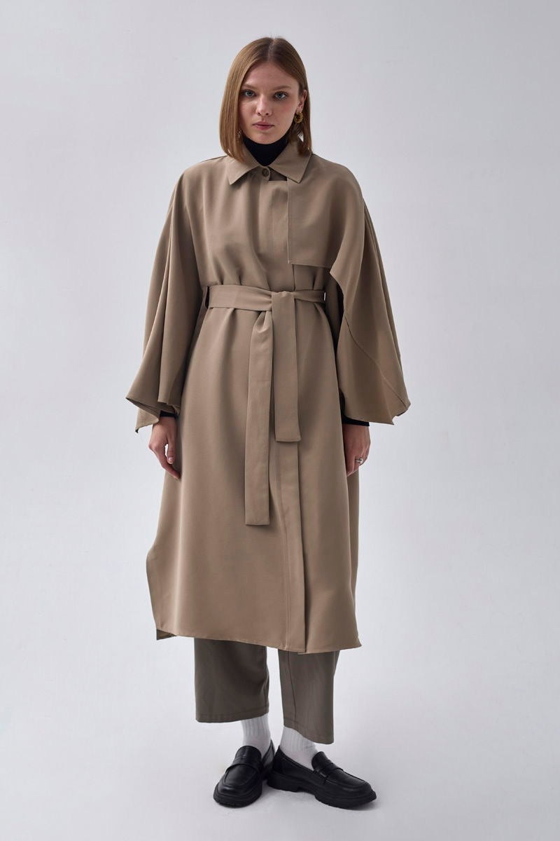 Kemerli Panço Trençkot Camel