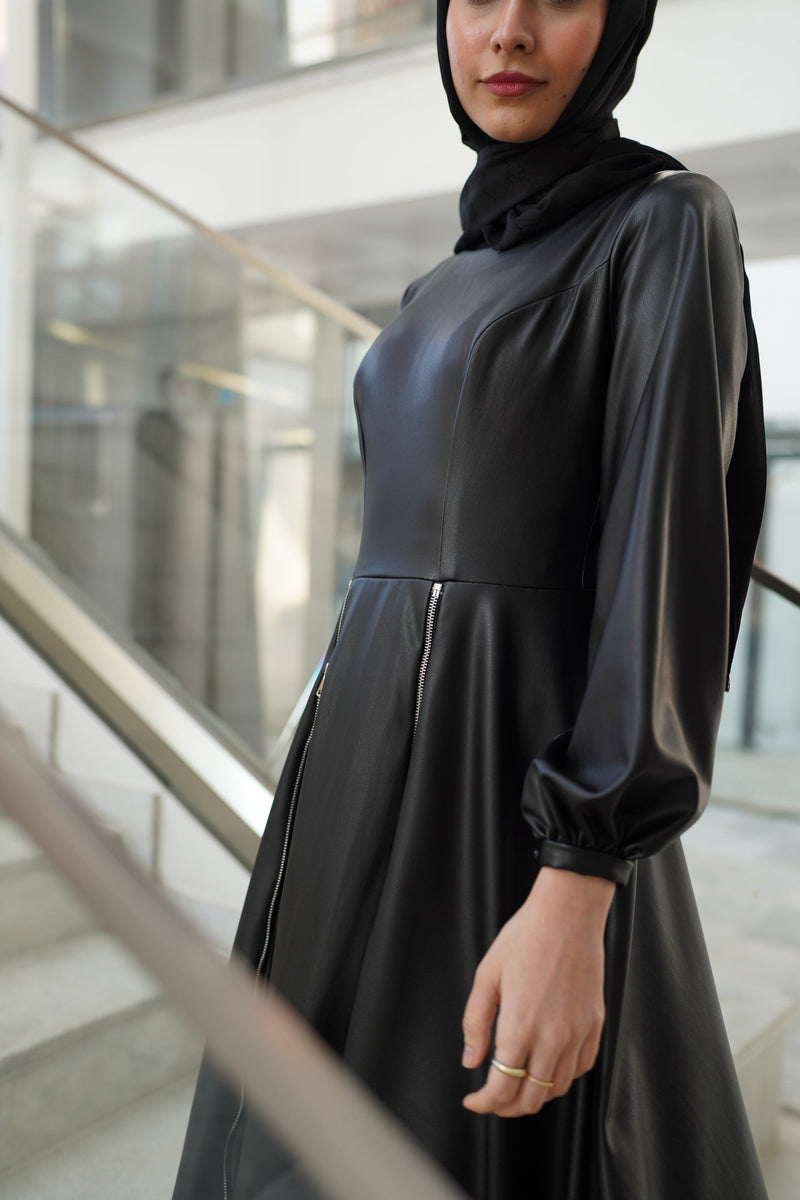 ZIPPERED LEATHER DRESS