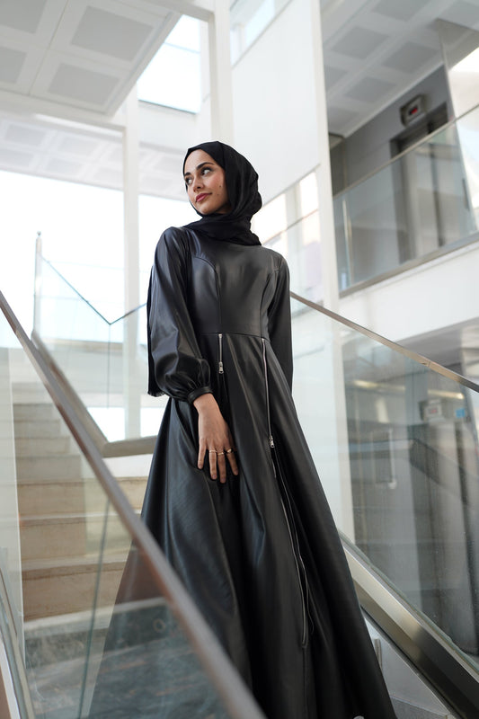 فستان جلدي بسحاب