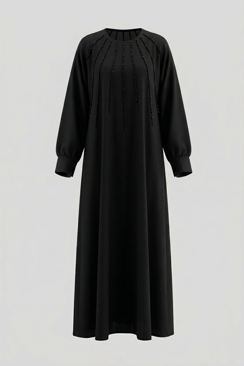 Cotton Satin Dress with Crystal Embroidery