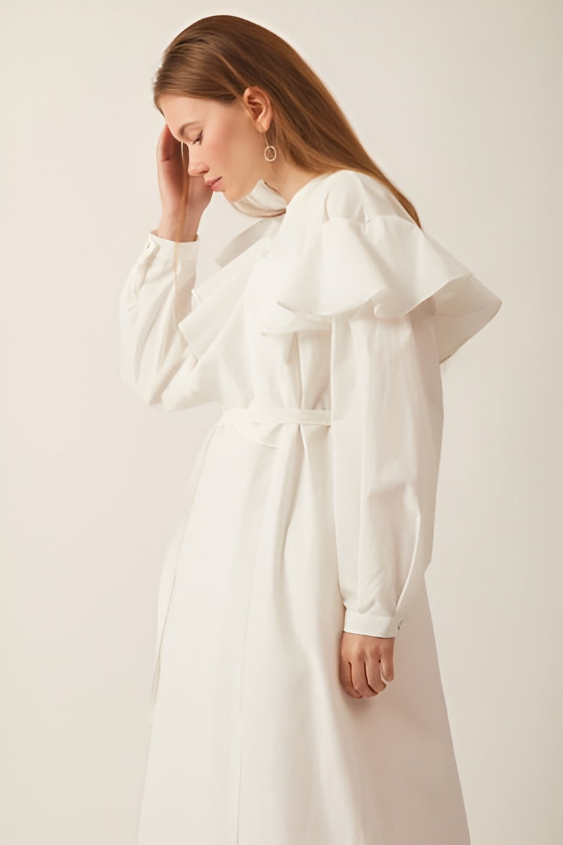 Asymmetric Ruffled Dress – White