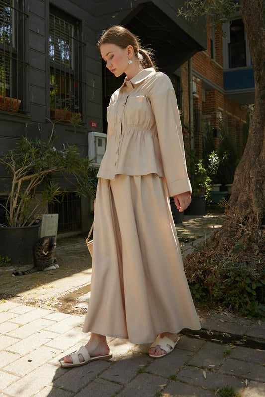 Gathered Skirt Set – Stone