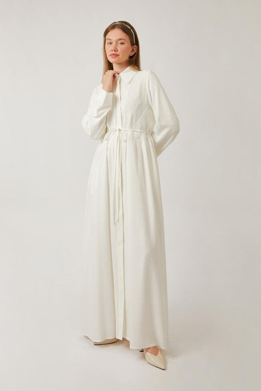 Lace Dress with Hidden Buttons – White