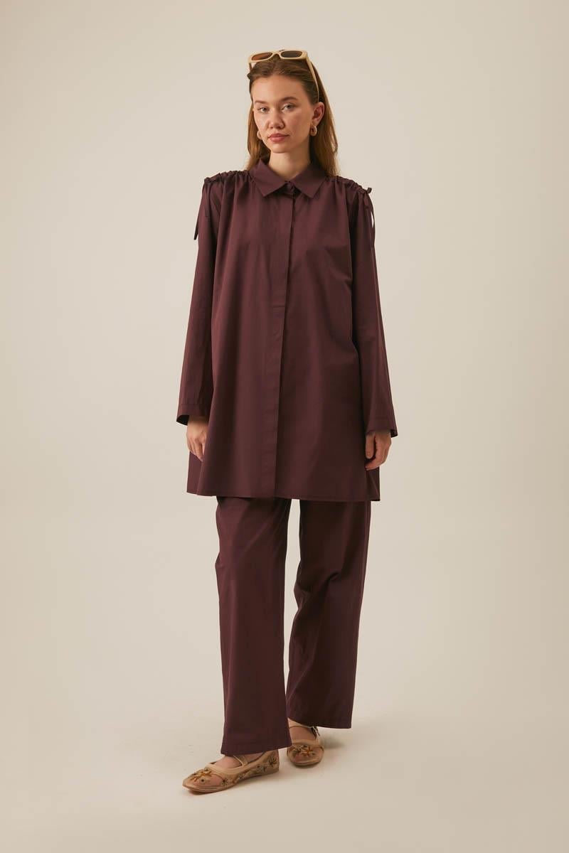 Shoulder-Gathered Detail Trouser Set