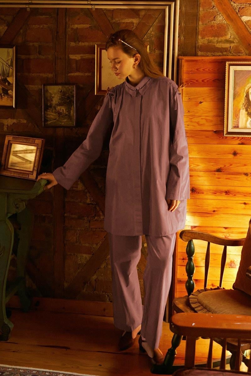 Shoulder-Gathered Detail Trouser Set – Dusty Rose