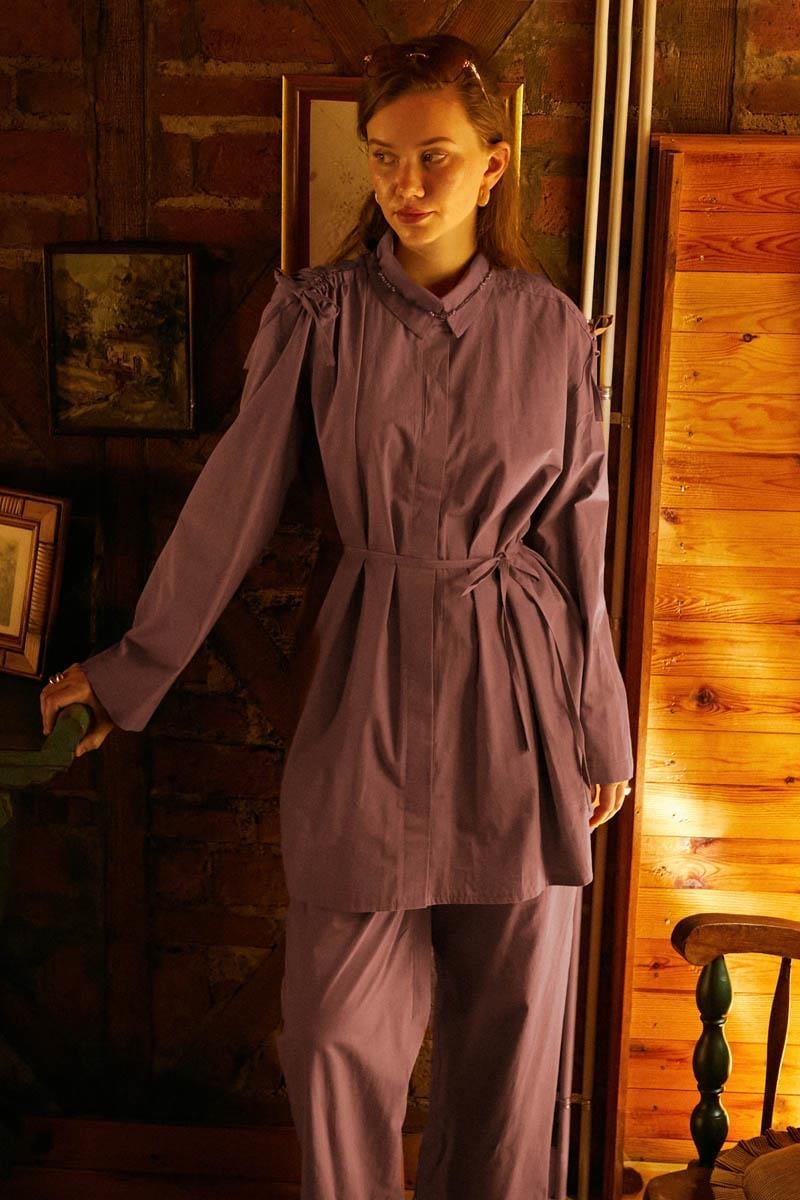 Shoulder-Gathered Detail Trouser Set – Dusty Rose