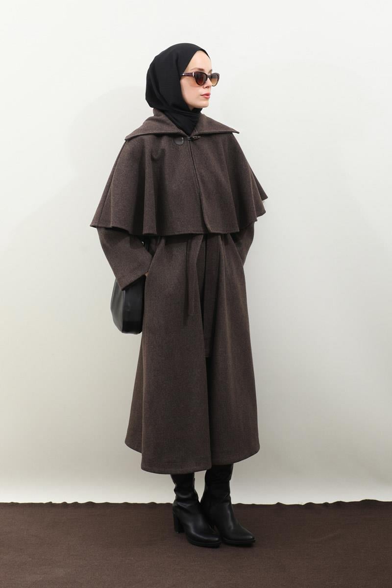 Pelerinli Kaban Kahverengi