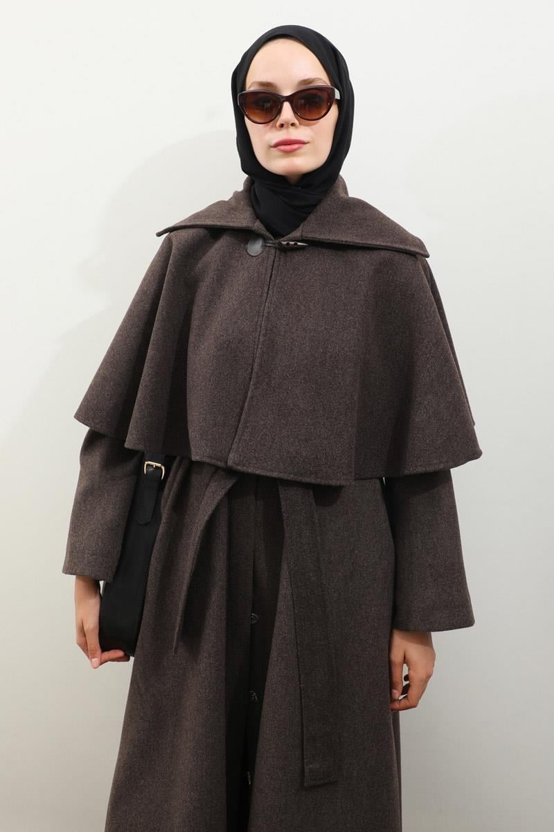 Pelerinli Kaban Kahverengi