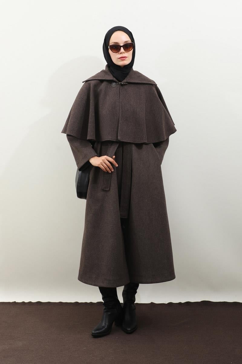 Pelerinli Kaban Kahverengi